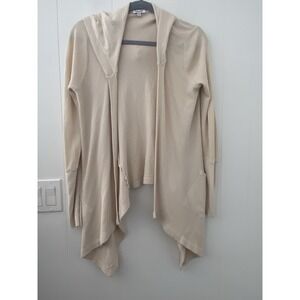 Splendid Thermal Flight Cardigan XS Cream Waffle Knit Draped Hooded Made in USA